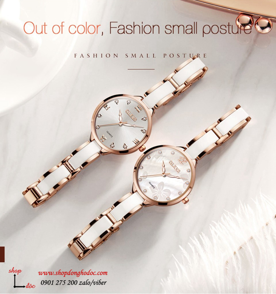 Bộ sưu tập đồng hồ nữ dây đá Ceramic hai màu mặt bạc trắng sang chảnh Olves
