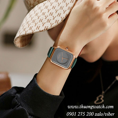 Đồng hồ Guou nữ 8162 dây silicon xanh mặt chữ nhật xanh sành điệu ĐHĐ38501