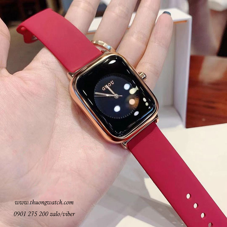 Đồng hồ Guou nữ 8162 dây silicon đỏ mặt chữ nhật đen sang chảnh ĐHĐ38509